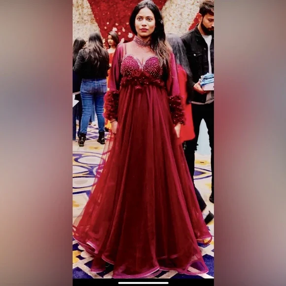 MISS HAFI | Dresses | Wine Color Designer Gown Beaded With Swarovski  Crystal Used For Aifw Fashionweek | Poshmark